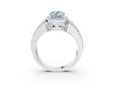 White gold Fancy Blue Oval Cut Halo Diamond Ring with Round  Split Shank and Prong Setting_110