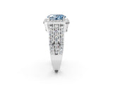 White gold Fancy Blue Oval Cut Halo Diamond Ring with Round  Split Shank and Prong Setting_110