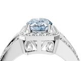 White gold Fancy Blue Oval Cut Halo Diamond Ring with Round  Split Shank and Prong Setting_111