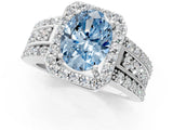 White gold Fancy Blue Oval Cut Halo Diamond Ring with Round  Split Shank and Prong Setting_113