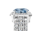 White gold Fancy Blue Oval Cut Halo Diamond Ring with Round  Split Shank and Prong Setting_117