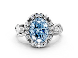 White gold Fancy Blue Oval  Cut Halo Diamond Ring with Scrollwork Band and Four-Prong Setting_116