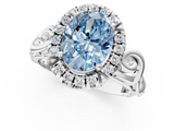 White gold Fancy Blue Oval  Cut Halo Diamond Ring with Scrollwork Band and Four-Prong Setting_117