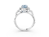 White gold Fancy Blue Oval  Cut Halo Diamond Ring with Scrollwork Band and Four-Prong Setting_119