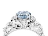 White gold Fancy Blue Oval  Cut Halo Diamond Ring with Scrollwork Band and Four-Prong Setting_120