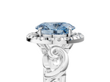 White gold Fancy Blue Oval  Cut Halo Diamond Ring with Scrollwork Band and Four-Prong Setting_121