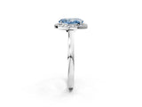 White gold Fancy Blue Oval Cut Halo Diamond Ring with Solitaire Band and Prong Setting_2
