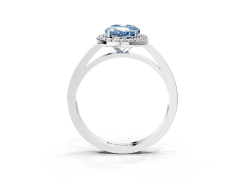 White gold Fancy Blue Oval Cut Halo Diamond Ring with Solitaire Band and Prong Setting_3