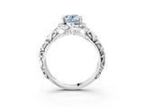 White gold Fancy Blue Oval Cut Halo Diamond Solitaire with Filigree Band and Four-Prong Setting_15