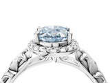 White gold Fancy Blue Oval Cut Halo Diamond Solitaire with Filigree Band and Four-Prong Setting_16