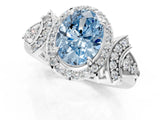 White gold Fancy Blue Oval Cut Halo Diamond Split Shank Engagement Ring with Four-Prong Setting_13