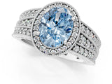 White gold Fancy Blue Oval Cut Halo Diamond Split Shank Ring with Prong Setting_1
