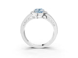 White gold Fancy Blue Oval Cut Halo Diamond Split Shank Ring with Prong Setting_3