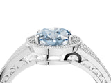 White gold Fancy Blue Oval Cut Halo Diamond Split Shank Ring with Prong Setting_4