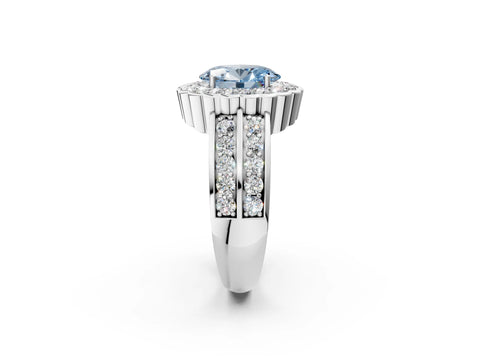 White gold Fancy Blue Oval Cut Halo Diamond Split Shank Ring with Scalloped Prong Setting_14