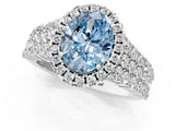 White gold Fancy Blue Oval Cut Halo Pavé Diamond Engagement Ring with Split Shank and Four-Prong Setting_4