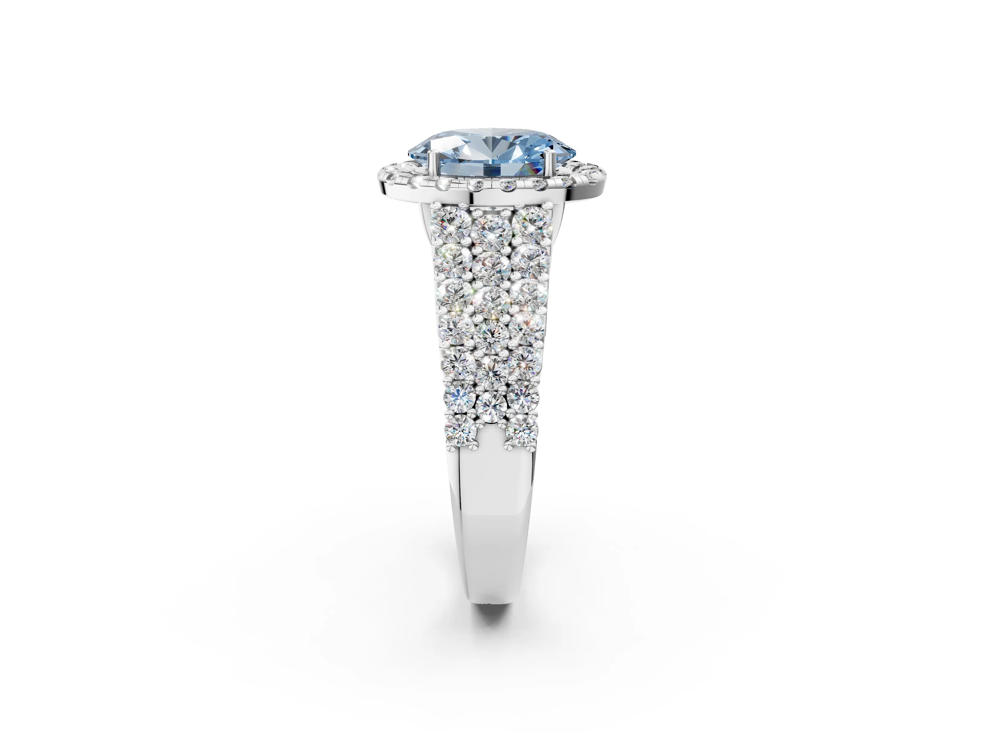 White gold Fancy Blue Oval Cut Halo Pavé Diamond Engagement Ring with Split Shank and Four-Prong Setting_5