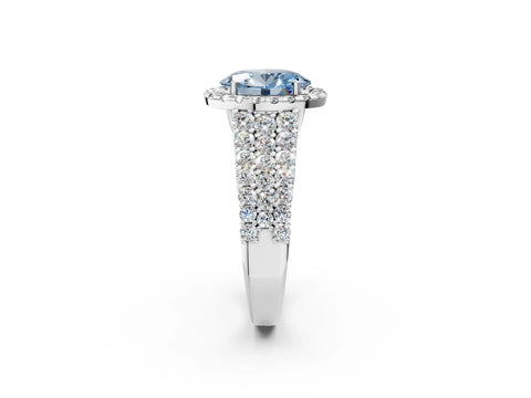 White gold Fancy Blue Oval Cut Halo Pavé Diamond Engagement Ring with Split Shank and Four-Prong Setting_5
