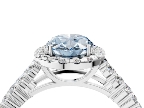 White gold Fancy Blue Oval Cut Halo Pavé Diamond Engagement Ring with Split Shank and Four-Prong Setting_7