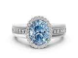 White gold Fancy Blue Oval  Cut Halo Pave Band Four-Prong Ring_81
