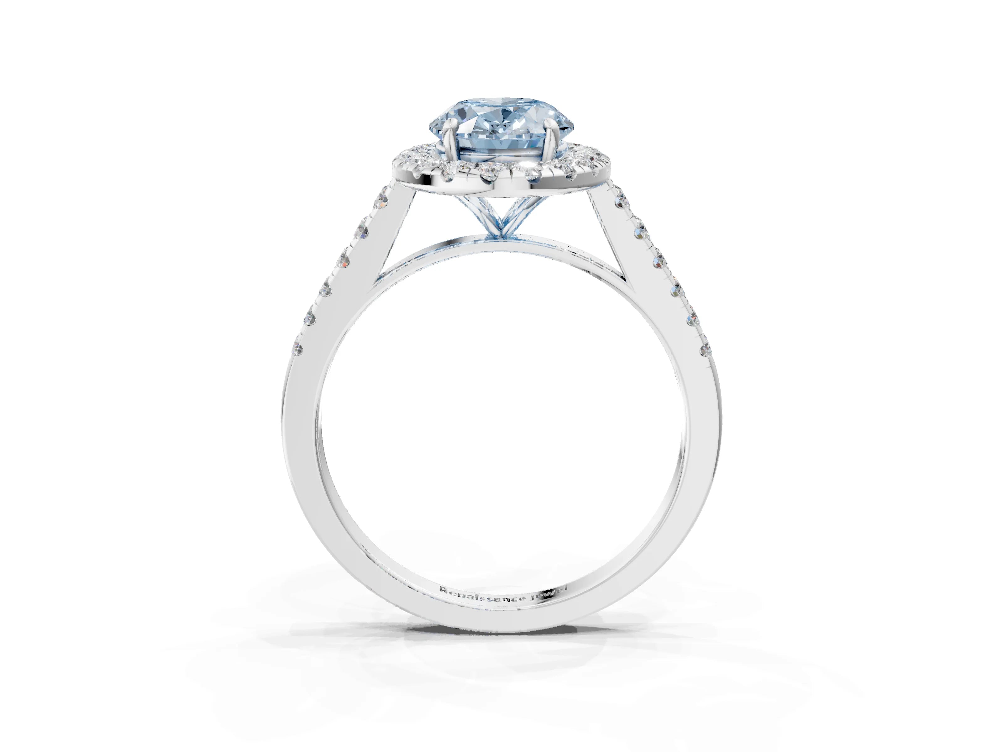 White gold Fancy Blue Oval Cut Halo Pave Diamond Engagement Ring with Four-Prong Setting_3