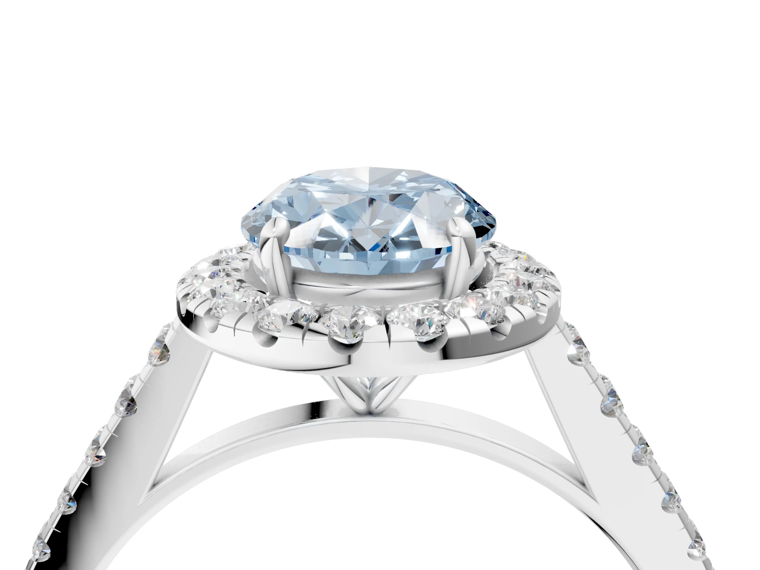 White gold Fancy Blue Oval Cut Halo Pave Diamond Engagement Ring with Four-Prong Setting_4