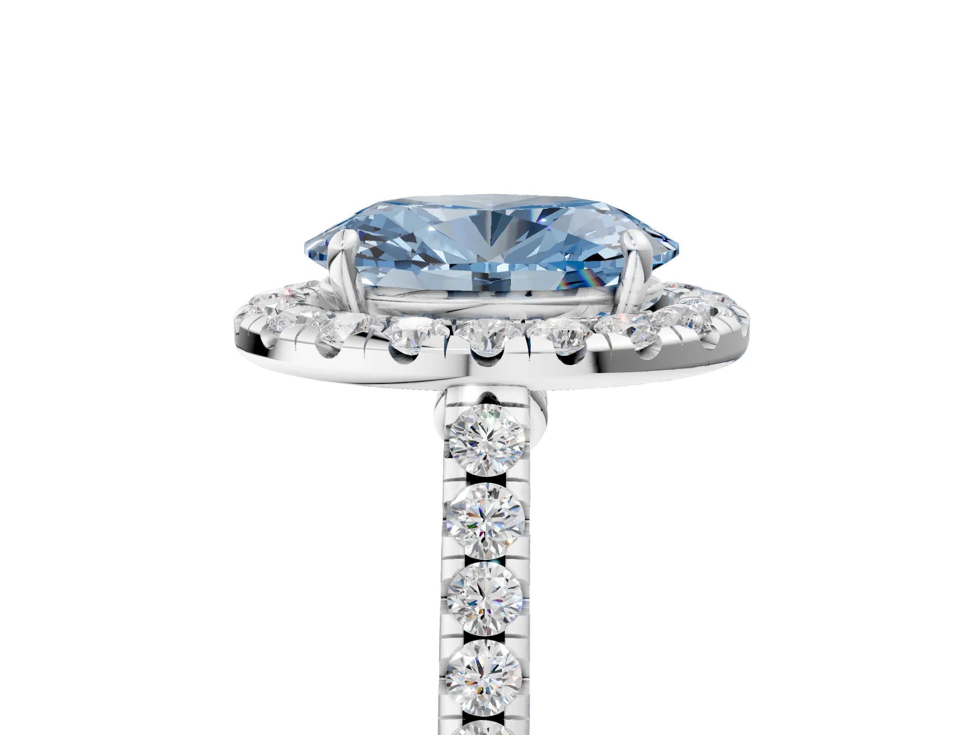White gold Fancy Blue Oval Cut Halo Pave Diamond Engagement Ring with Four-Prong Setting_5