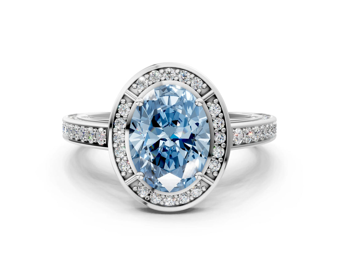 White gold Fancy Blue Oval  Cut Halo Pave Split Shank Prong Setting Ring_32