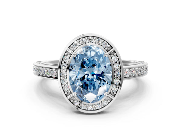 Platinum Fancy Blue Oval  Cut Halo Pave Split Shank Prong Setting Ring