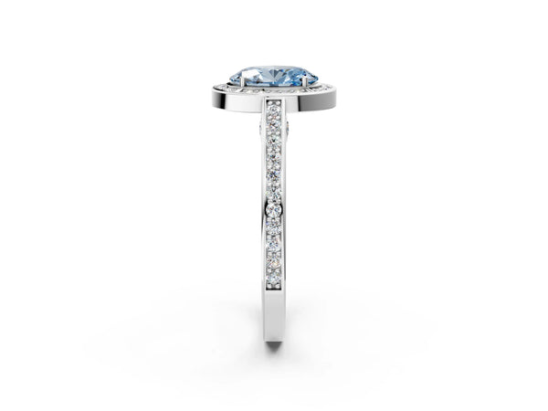Platinum Fancy Blue Oval  Cut Halo Pave Split Shank Prong Setting Ring