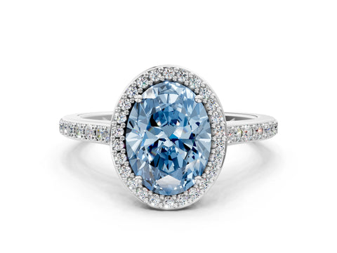 White gold Fancy Blue Oval Cut Halo Round Diamond Pavé Band with Four-Prong Setting_15