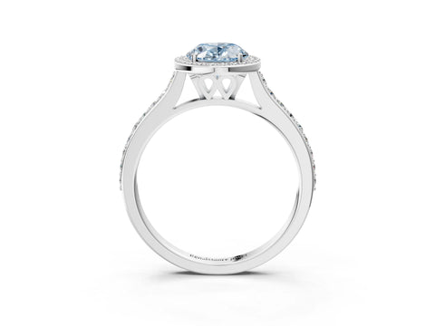 White gold Fancy Blue Oval Cut Halo Round Diamond Pavé Band with Four-Prong Setting_18