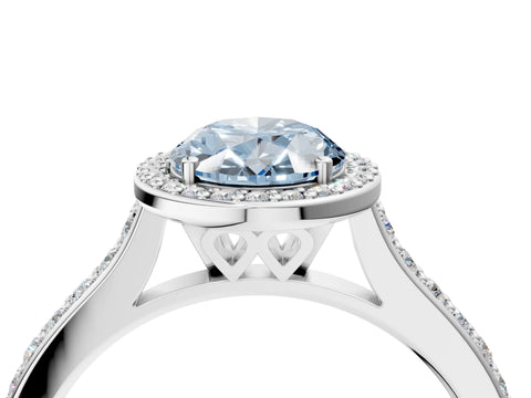 White gold Fancy Blue Oval Cut Halo Round Diamond Pavé Band with Four-Prong Setting_19