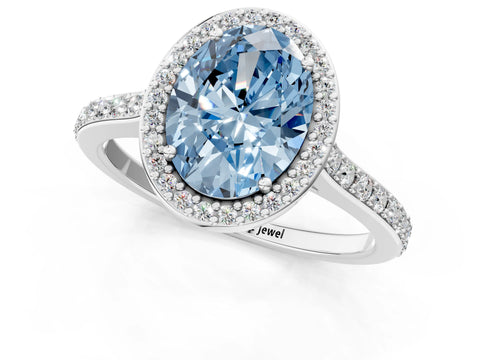 White gold Fancy Blue Oval Cut Halo Round Diamond Pavé Band with Four-Prong Setting_22