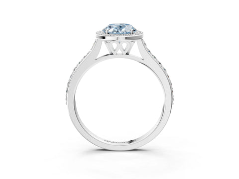 White gold Fancy Blue Oval Cut Halo Round Diamond Pavé Band with Four-Prong Setting_24