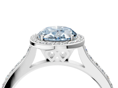 White gold Fancy Blue Oval Cut Halo Round Diamond Pavé Band with Four-Prong Setting_29