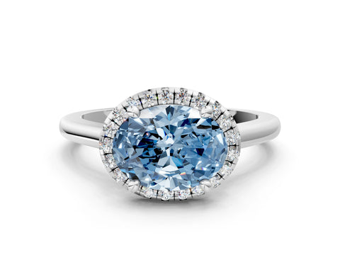 White gold Fancy Blue Oval Cut Halo Round Diamond Solitaire Engagement Ring with Pave Band and Four-Prong Setting_24