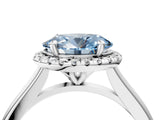 White gold Fancy Blue Oval Cut Halo Round Diamond Solitaire Engagement Ring with Pave Band and Four-Prong Setting_28