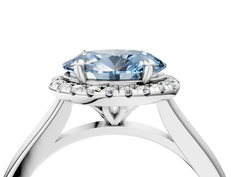 White gold Fancy Blue Oval Cut Halo Round Diamond Solitaire Engagement Ring with Pave Band and Four-Prong Setting_28