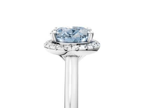 White gold Fancy Blue Oval Cut Halo Round Diamond Solitaire Engagement Ring with Pave Band and Four-Prong Setting_29