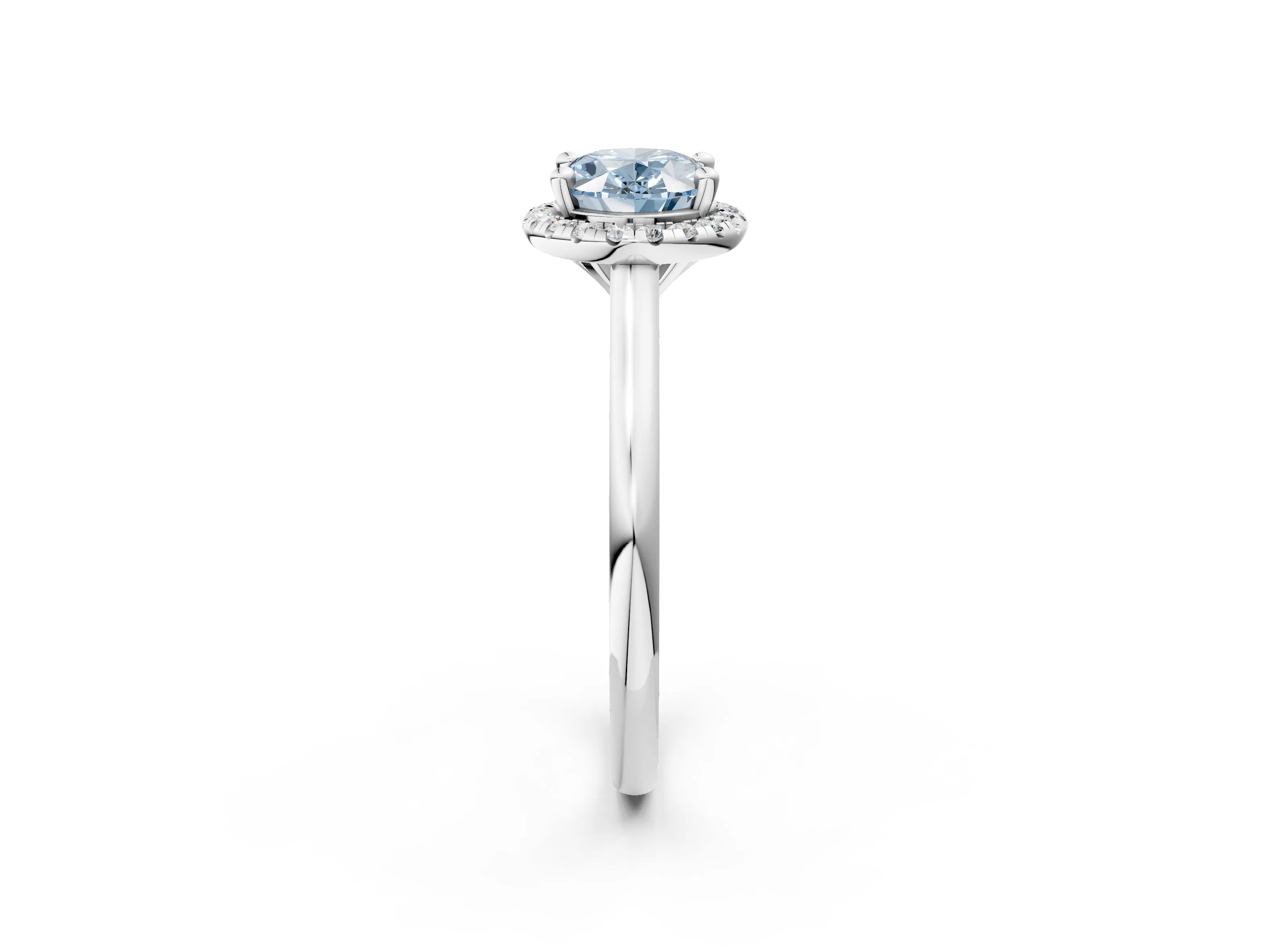White gold Fancy Blue Oval Cut Halo Round Diamond Solitaire Engagement Ring with Pave Band and Four-Prong Setting_2