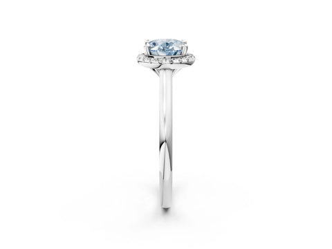 White gold Fancy Blue Oval Cut Halo Round Diamond Solitaire Engagement Ring with Pave Band and Four-Prong Setting_2