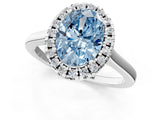 White gold Fancy Blue Oval Cut Halo Round Diamond Solitaire Ring with Pavé Band and Four-Prong Setting_1