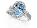 White gold Fancy Blue Oval Cut Halo Round Diamond Twist Band with Four-Prong Setting_13