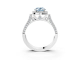 White gold Fancy Blue Oval Cut Halo Round Diamond Twist Band with Four-Prong Setting_15