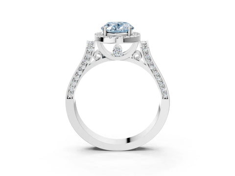 White gold Fancy Blue Oval Cut Halo Round Diamond Twist Band with Four-Prong Setting_15