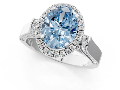 White gold Fancy Blue Oval Cut Halo Round Diamond Twist Band with Four-Prong Setting_25