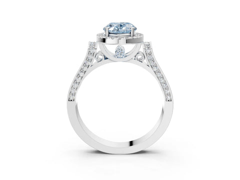 White gold Fancy Blue Oval Cut Halo Round Diamond Twist Band with Four-Prong Setting_27