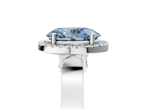 White gold Fancy Blue Oval Cut Halo Round Diamond Twist Band with Four-Prong Setting_29