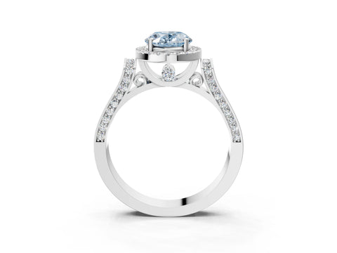 White gold Fancy Blue Oval Cut Halo Round Diamond Twist Band with Four-Prong Setting_3